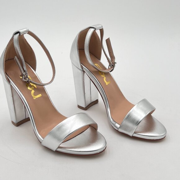 FSJ Silver Classic Chunky High Heel Sandals Open Toe Ankle Strap Dress Shoe - Picture 4 of 8
